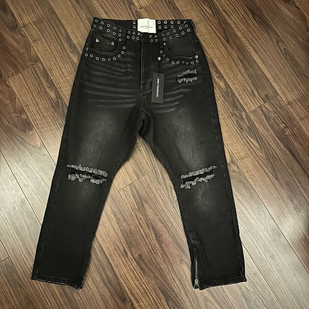 NWT One x one teaspoon kingpins crop black jeans studded 25